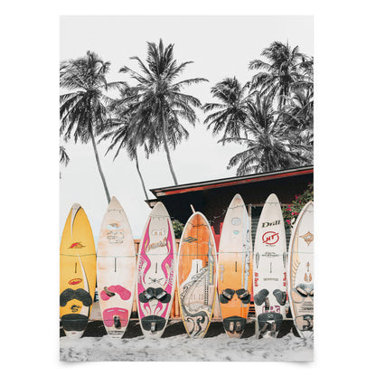 5 Piece Poster Gallery Wall Art Set - Black, White & Yellow Surf California Summer - Print