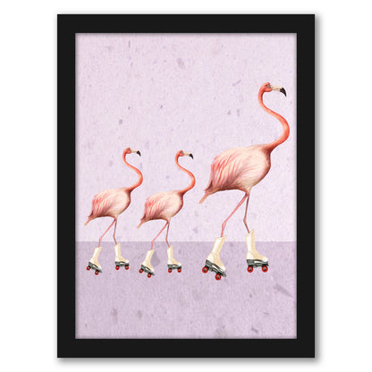 Flamingo Rollerskate Familly By Coco De Paris - Framed Print