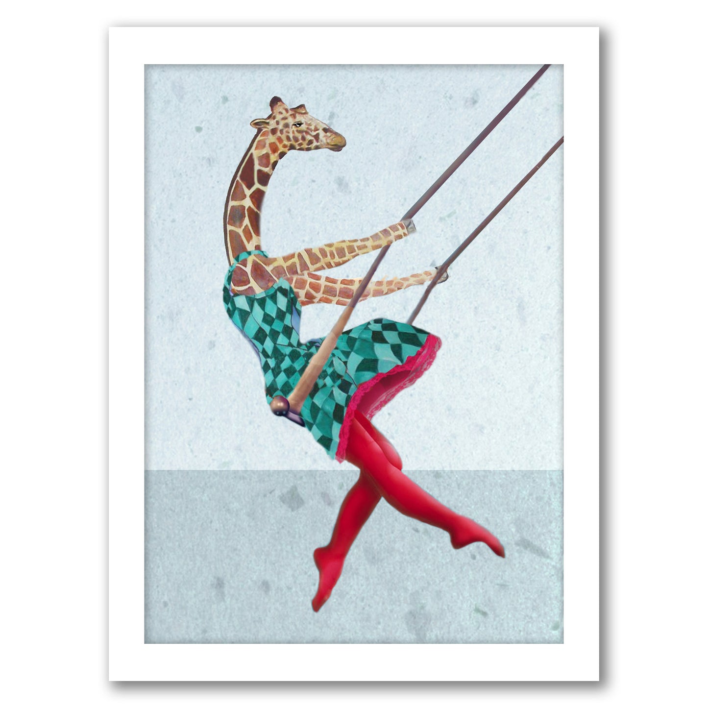 Giraffe On A Swing By Coco De Paris - White Framed Print
