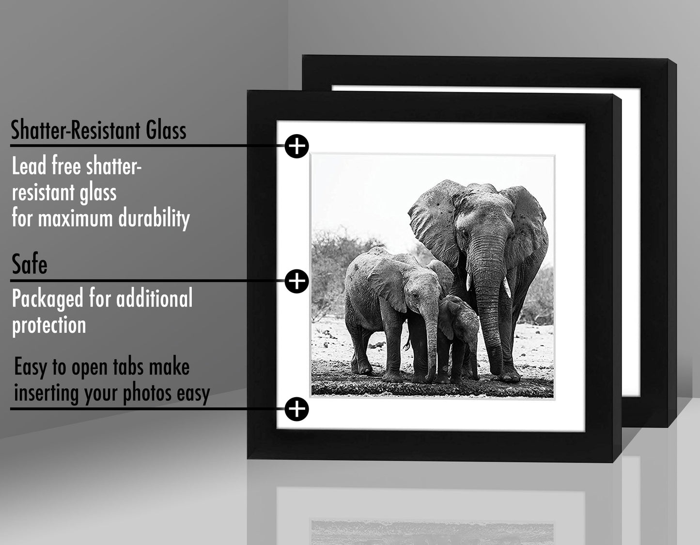 Picture Frame in Black with Lead Free Shatter Resistant Glass - Wall Mounted - 11" x 11" - Pack of 15 - Picture Frame - Americanflat