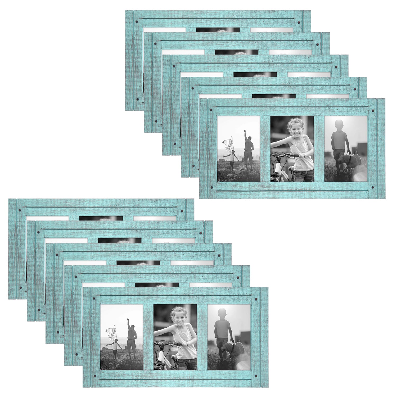 10 Pack - Distressed MDF Frames - Ready to Hang - Ready to Stand - Built-in Easels - Picture Frame - Americanflat