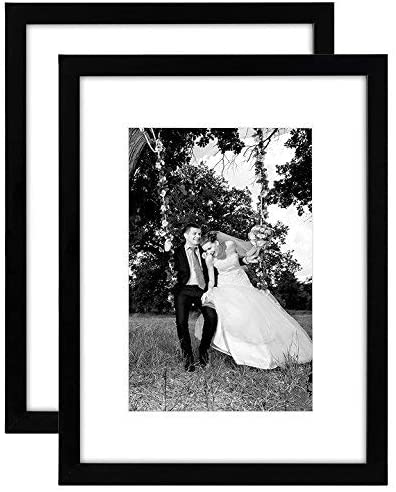 2 Pack -12x16 Picture Frame in Black - Displays 8x12 With Mat or 12x16 Without Mat - Composite Wood with Shatter Resistant Glass - Horizontal and Vertical Formats for Wall - Americanflat