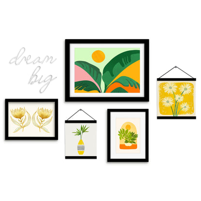 Green and Yellow Botanical Sunny Dream Framed Multimedia Gallery Art Set