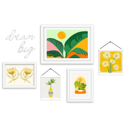 Green and Yellow Botanical Sunny Dream Framed Multimedia Gallery Art Set