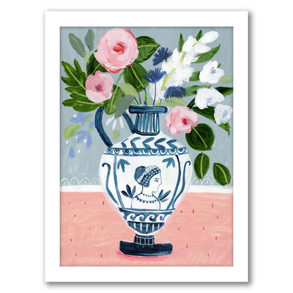 Mykonos Urn Bouquet Blue By Sharon Montgomery - Framed Print