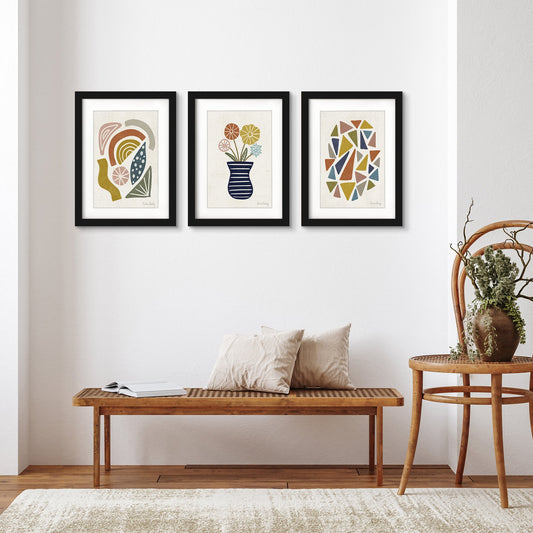 Abstract Geo Flowers  by Pauline Stanley - 3 Piece Gallery Framed Print Art Set - Americanflat