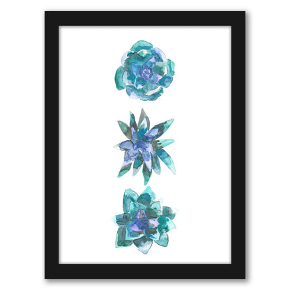 Watercolor Blue And Green Succulent Trio by Jetty Home Framed Print
