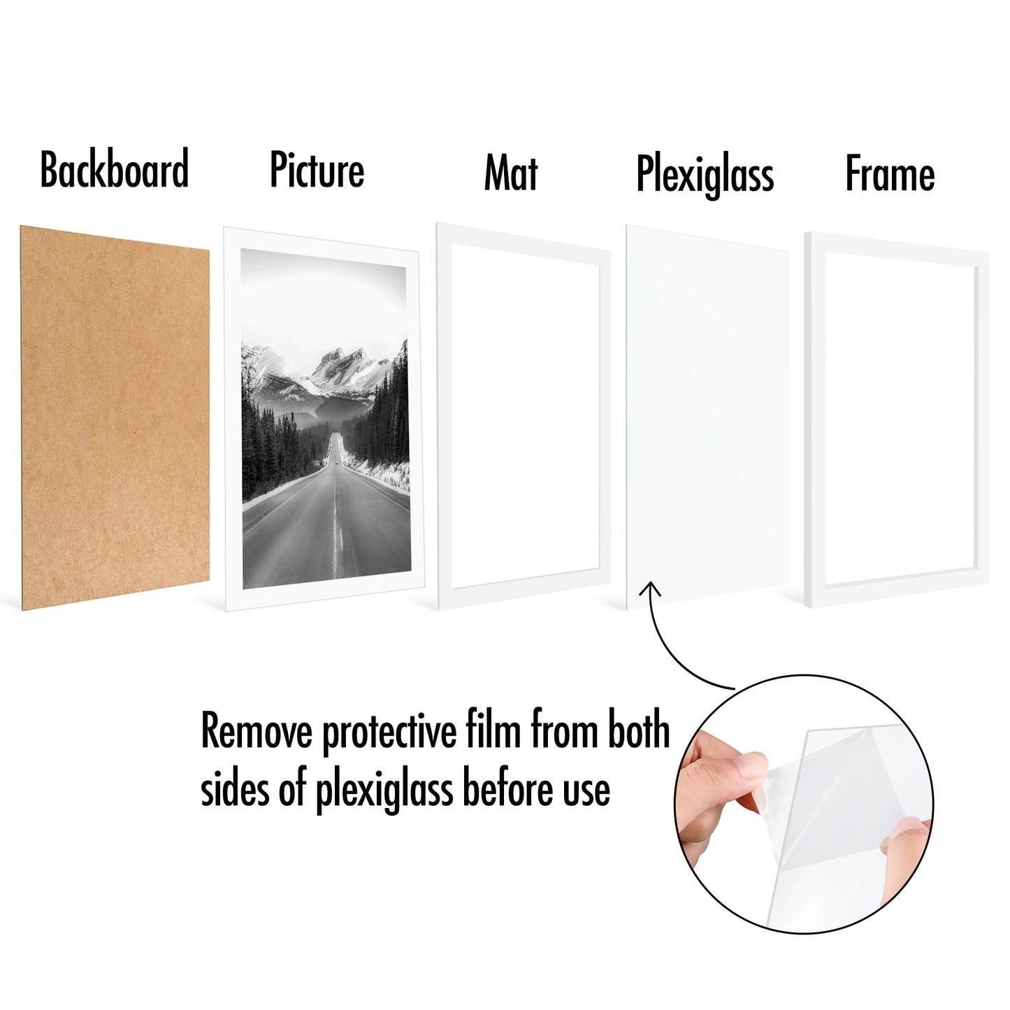 5 Pack - Gallery Wall Picture Frame | Choose Size and Color