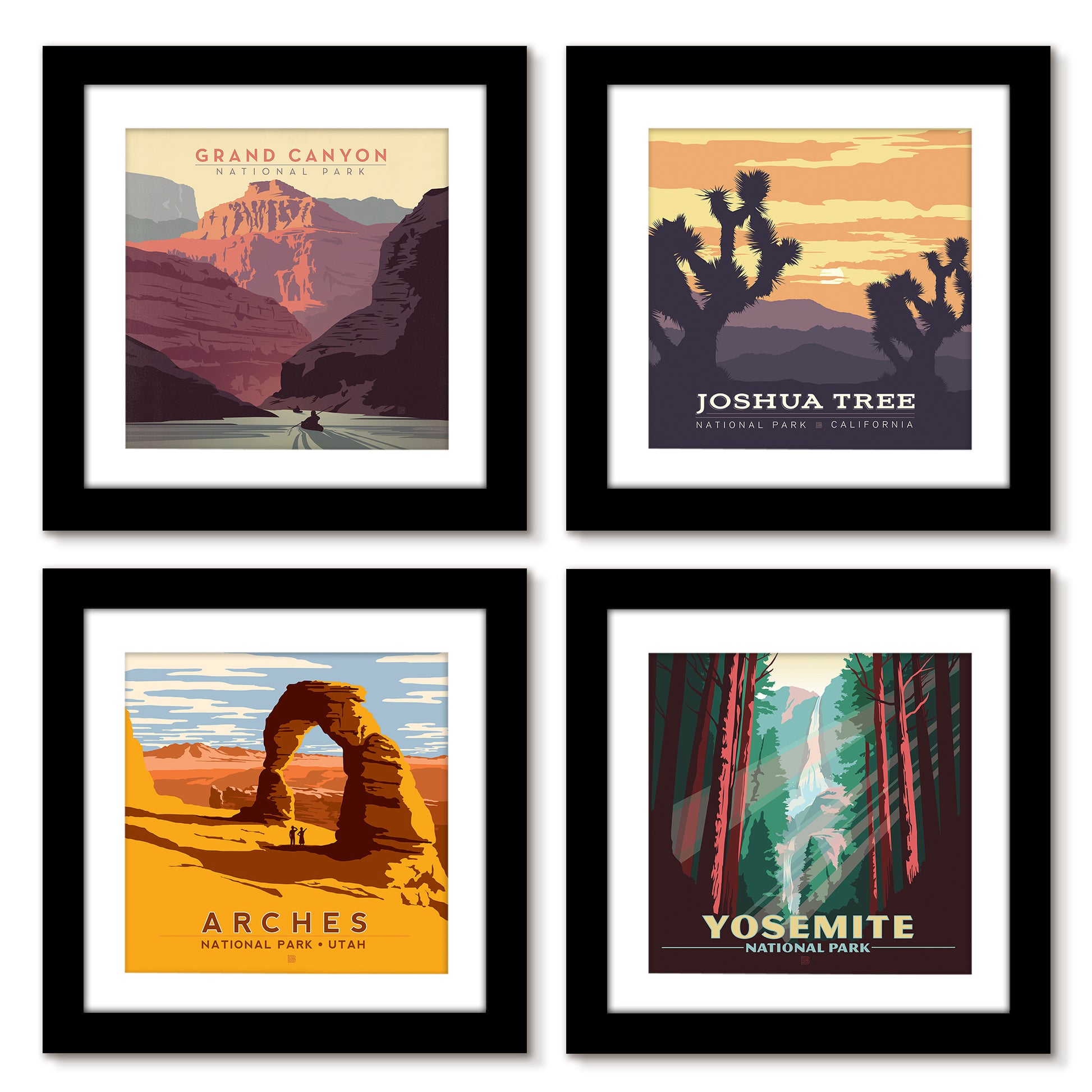 Western National Parks 4 Piece Gallery Framed Print Art Set
