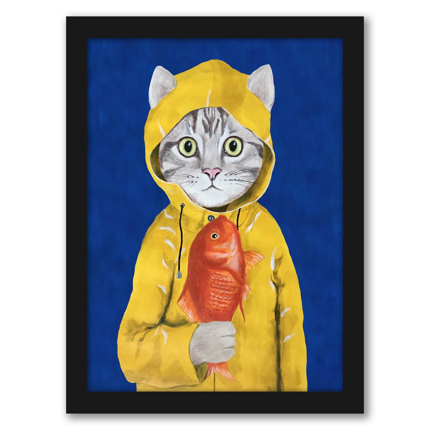 Cat With Fish By Coco De Paris - Framed Print