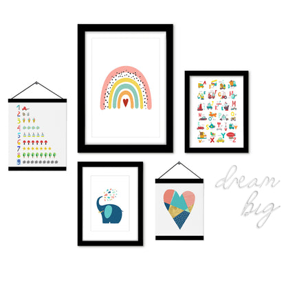 Colorful Dream, Love and Learn Framed Multimedia Gallery Art Set