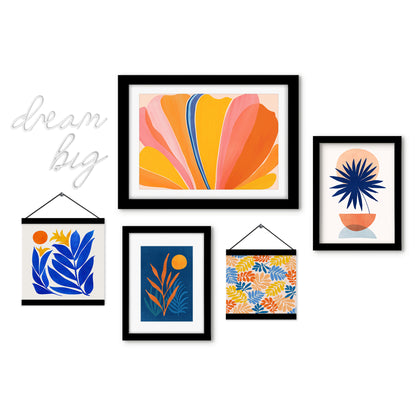 Blue and Orange Botanical Dream Framed Multimedia Gallery Art Set