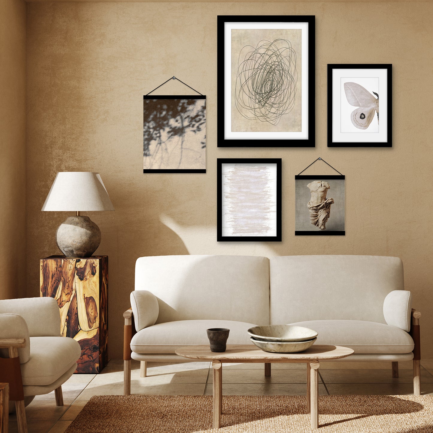 Beige Abstract Photography - Framed Multimedia Gallery Art Set