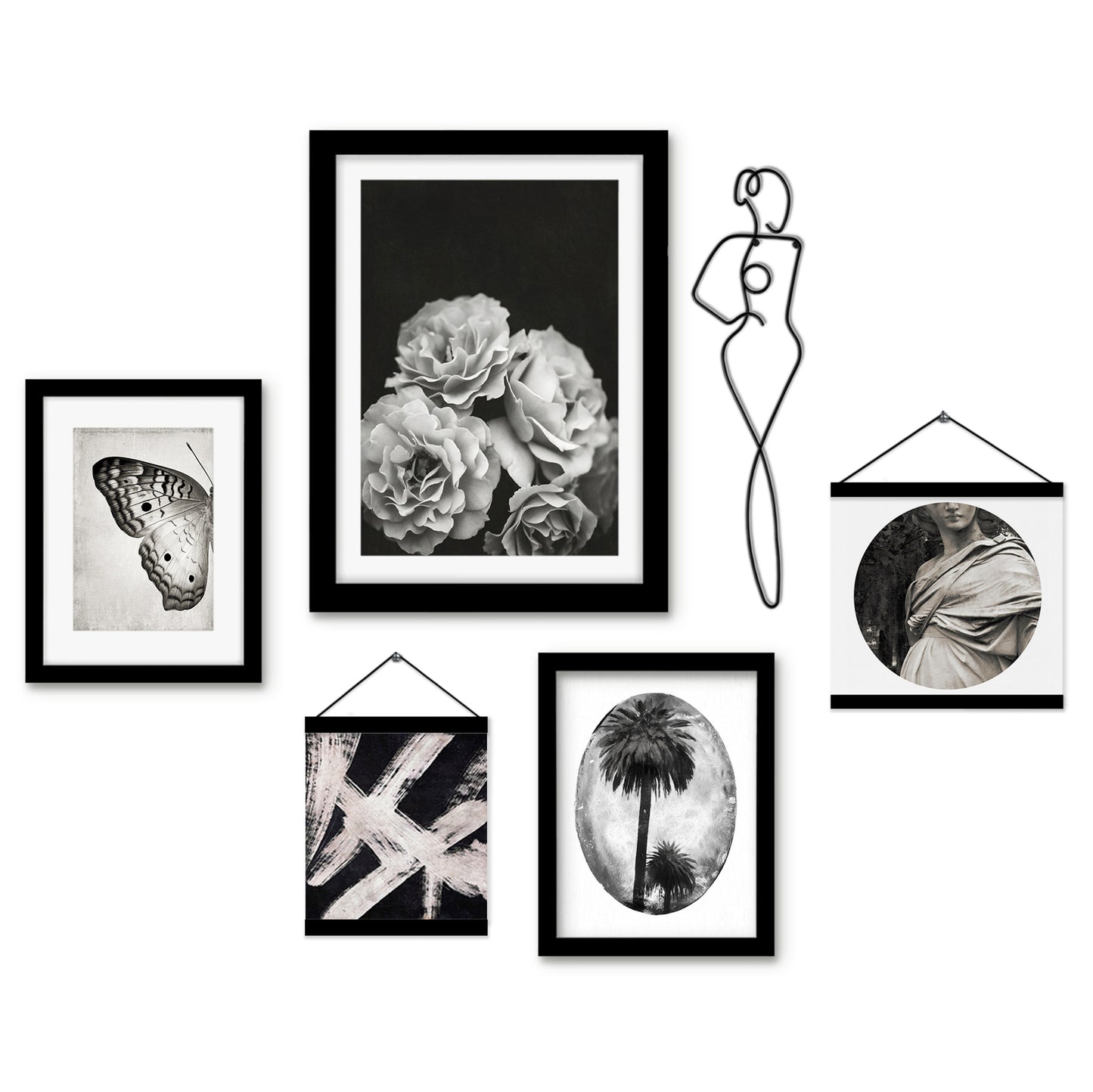 Black Abstract Floral Women - Framed Multimedia Gallery Art Set