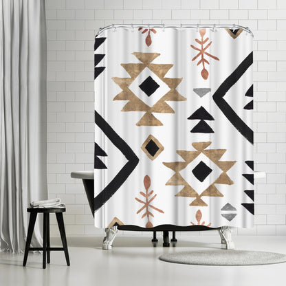 71" x 74" Boho Shower Curtain with 12 Hooks, Rhythmics I by PI Creative Art Shower Curtain