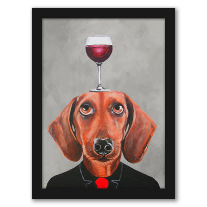 Dachshund With Wineglass By Coco De Paris - Framed Print