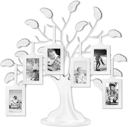 Black & White Family Tree with 6 or 12 Hanging Picture Frames and Adjustable Ribbon Tassels - Variety of sizes