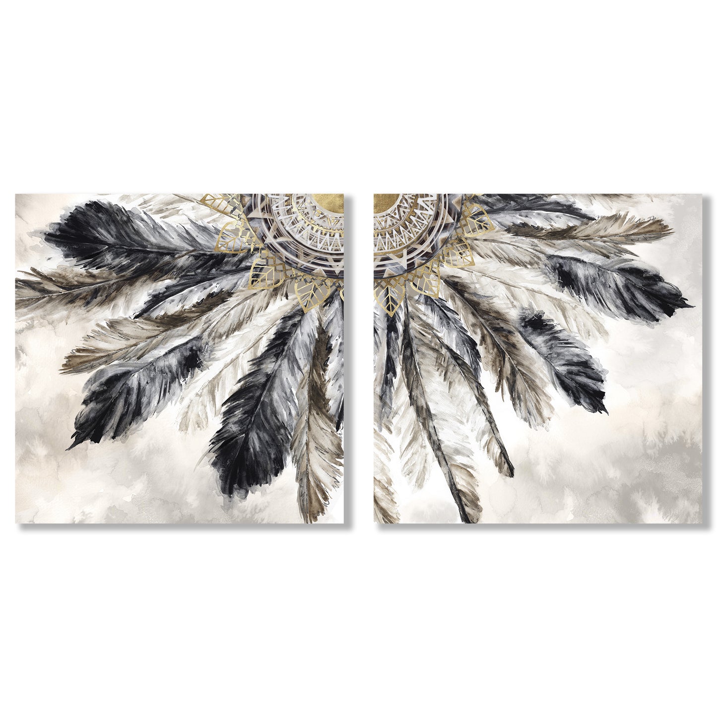 Necklace of Feathers by PI Creative Art - 2 Piece Gallery Wrapped Canvas Set - Art Set - Americanflat
