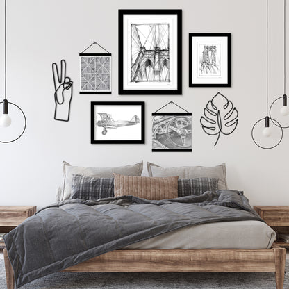Black and White Drawn City and Transport - Framed Multimedia Gallery Art Set