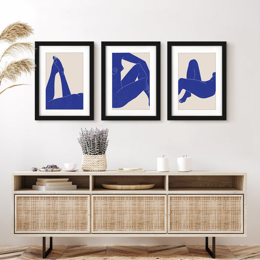 Blue Nudes by roseanne Kenny - 3 Piece Gallery Framed Print Art Set - Americanflat