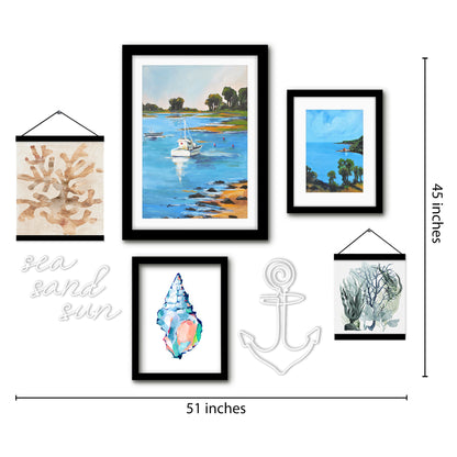 Blue Natural Coastal Sailing - Framed Multimedia Gallery Art Set
