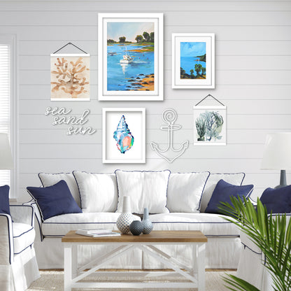 Blue Natural Coastal Sailing - Framed Multimedia Gallery Art Set