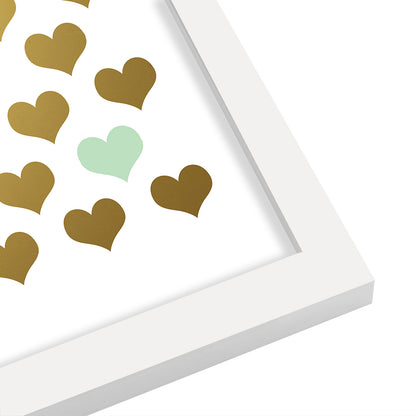 Hearts Gold Mint By Wall + Wonder - White Framed Print