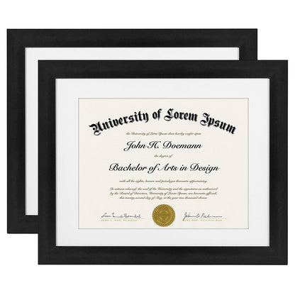 Diploma Frame in Black with Shatter Resistant Glass - Horizontal and Vertical Formats - Acid Free - 11" x 14" - Pack of 2 - Picture Frame - Americanflat