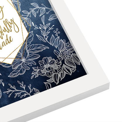Fearfully Wonderfully  Blue Floral Geo Shape By Wall + Wonder - Framed Print