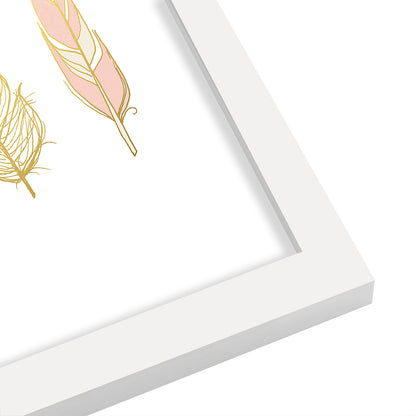 Three Feathers In Gold By Wall + Wonder - White Framed Print