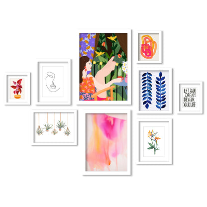 Botanical Boho Girl - 9 Piece Framed Gallery Wall Art Set - Art Set - Americanflat