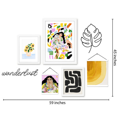 Colorful Abstract Botanical Woman - Framed Multimedia Gallery Art Set