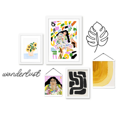 Colorful Abstract Botanical Woman - Framed Multimedia Gallery Art Set