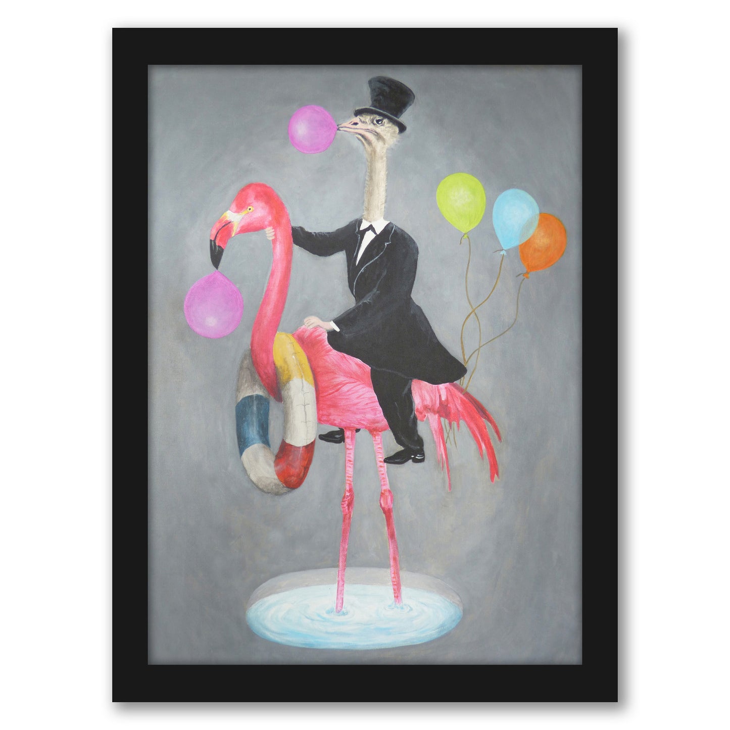 Flamingo With Ostrich By Coco De Paris - Framed Print
