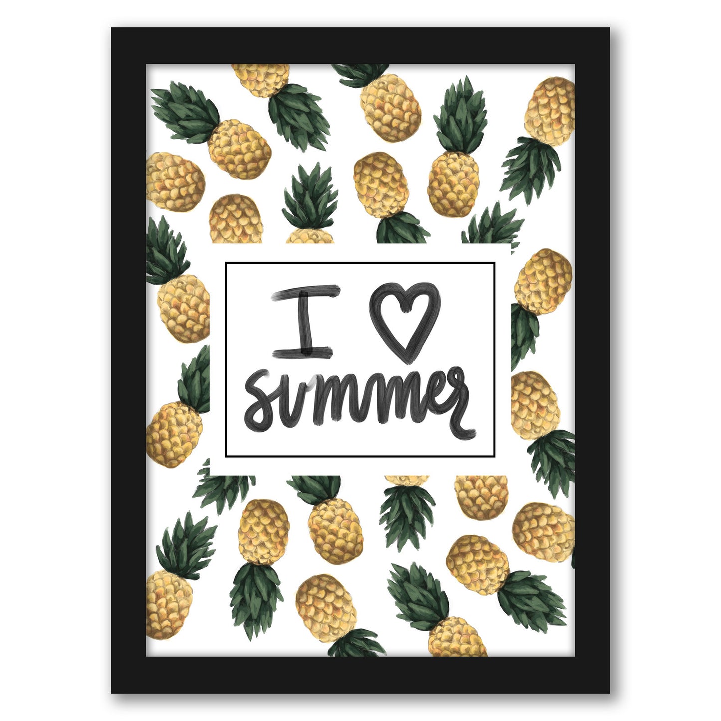 I Love Summer Pineapple Art by Jetty Home - Framed Print