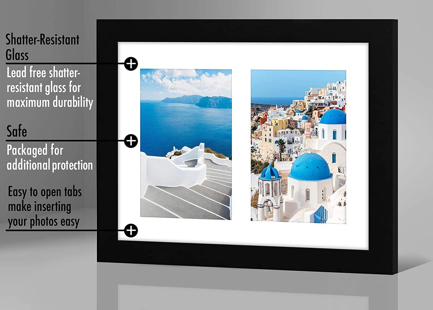 Collage Picture Frame in Black with Two Displays MDF and Shatter Resistant Glass - 8" x 10" - Picture Frame - Americanflat