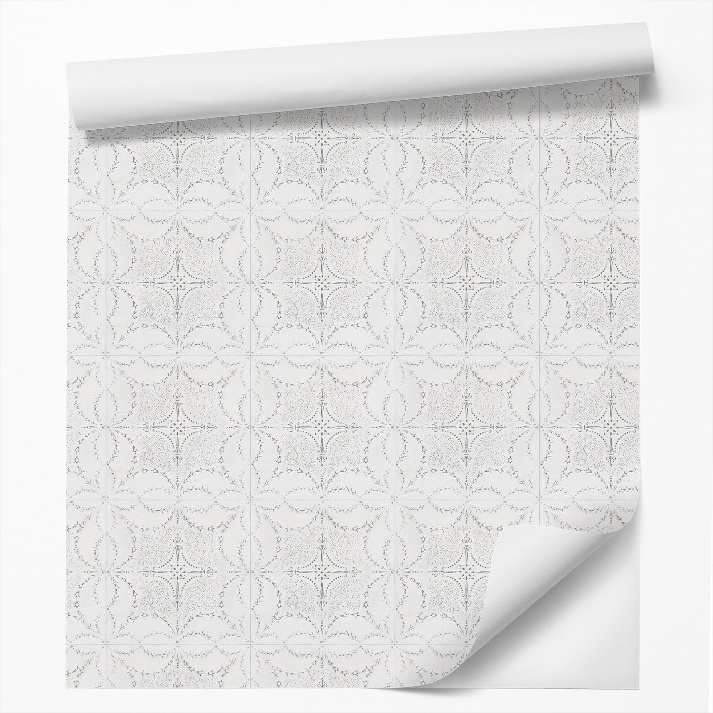 Peel & Stick Wallpaper Roll - White Victorian Tile by DecoWorks