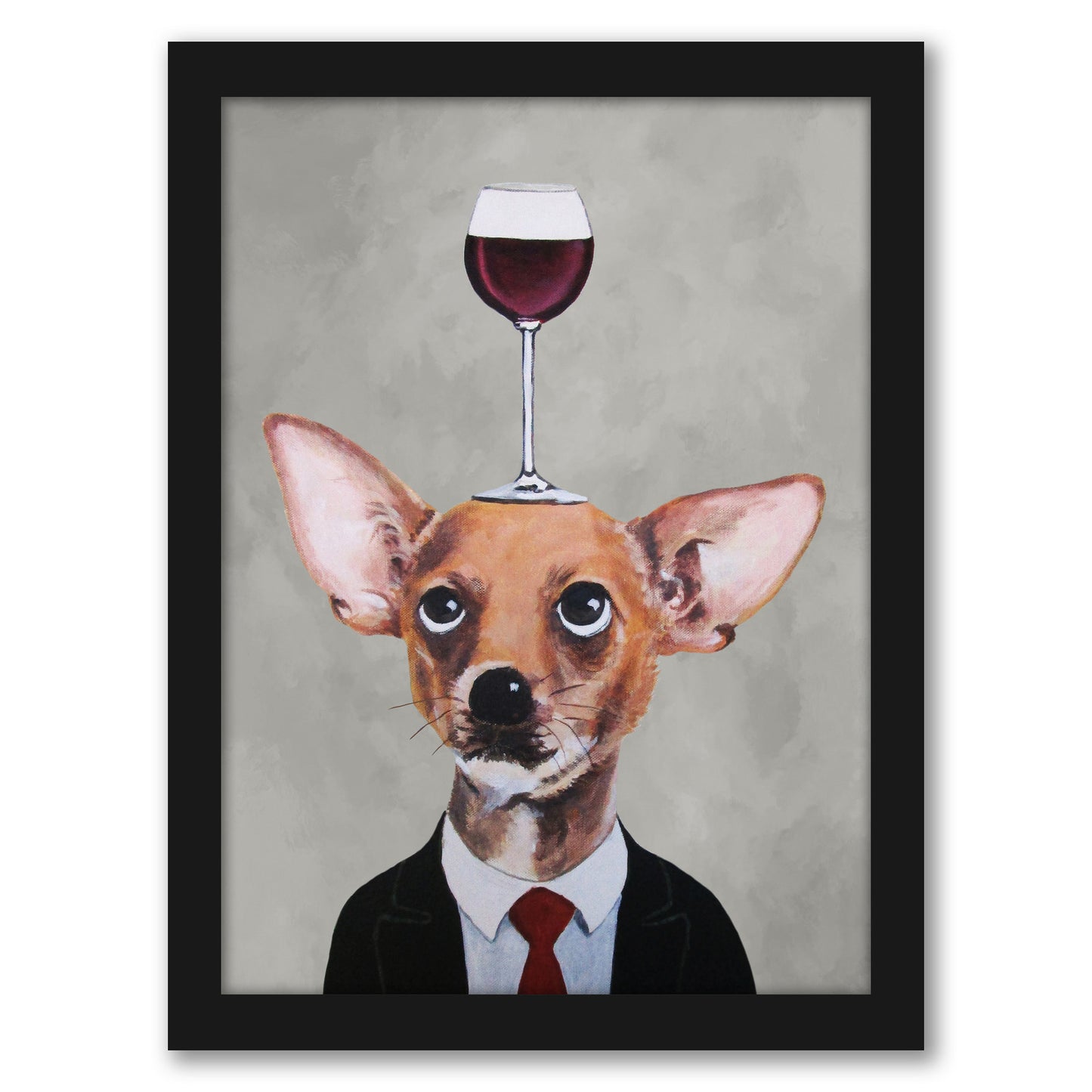 Chihuahua With Wineglass By Coco De Paris - Framed Print