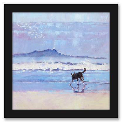 Grace The Border Collie Encounters A Wave No 2 by Mary Kemp - Framed Printd Print