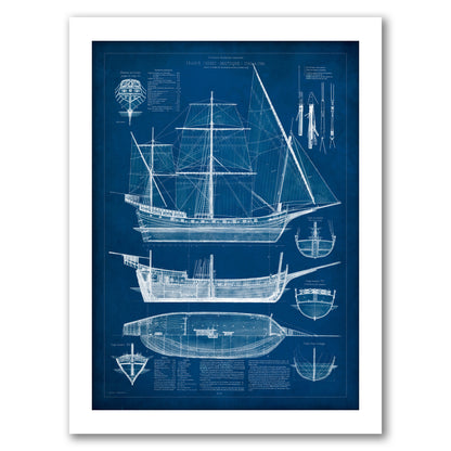 Antique Ship Blueprint I by Vision Studio by World Art Group - White Framed Print