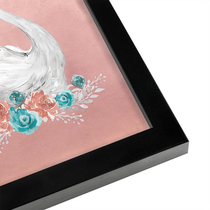 Swan Peach Teal Floral By Wall + Wonder - Framed Print