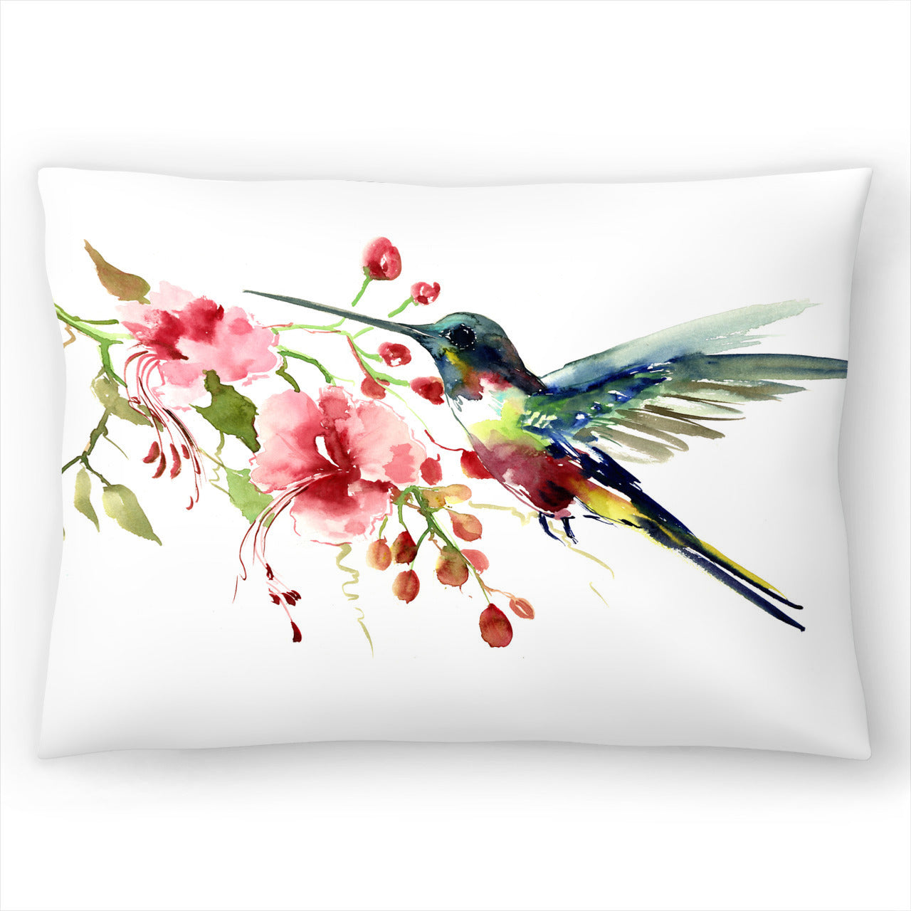 Hummingbird and Flowers Rectangular Pillow Cover & Insert