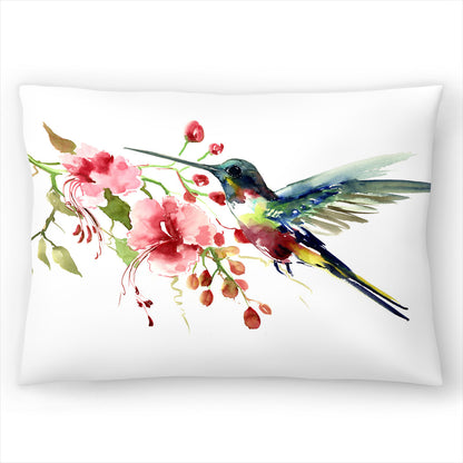 Hummingbird and Flowers Rectangular Pillow Cover & Insert