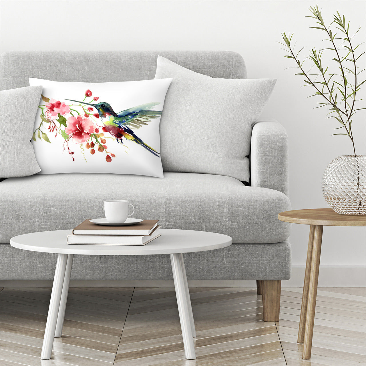 Hummingbird and Flowers Rectangular Pillow Cover & Insert