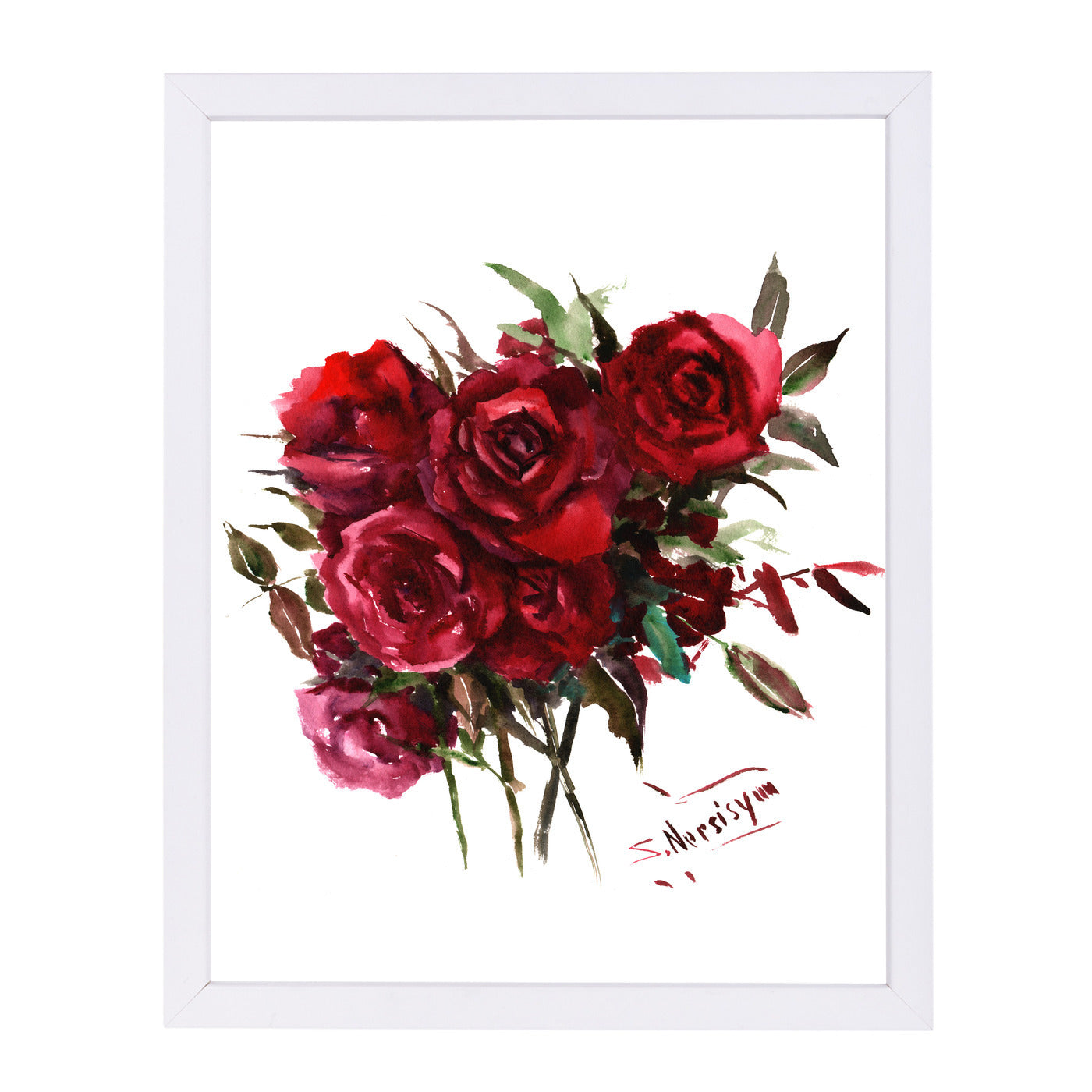 Deep Red Burgundy Roses by Suren Nersisyan Framed Print - Americanflat