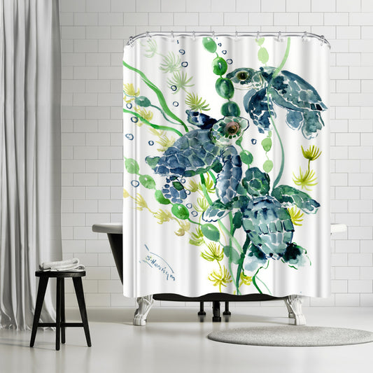 71" x 74" Shower Curtain, Three Sea Turtles by Suren Nersisyan