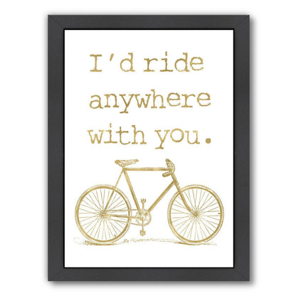 Bicycle Id Ride Anywhere Gold On White by Amy Brinkman Framed Print - Wall Art - Americanflat