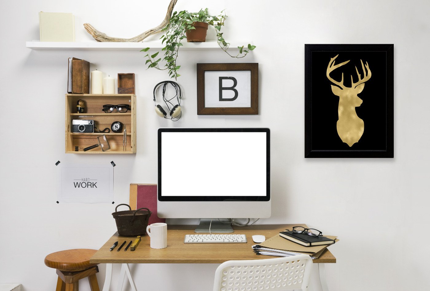 Deer Head Right Face Gold On by Amy Brinkman Framed Print - Wall Art - Americanflat