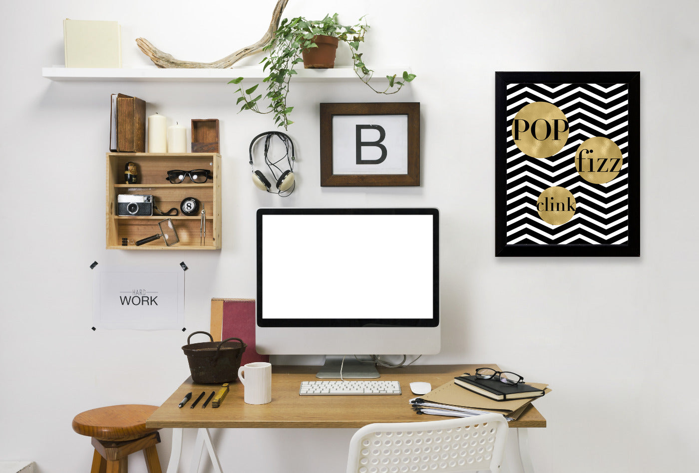 Pop Fizz Clink White Chevron by Amy Brinkman Framed Print - Americanflat