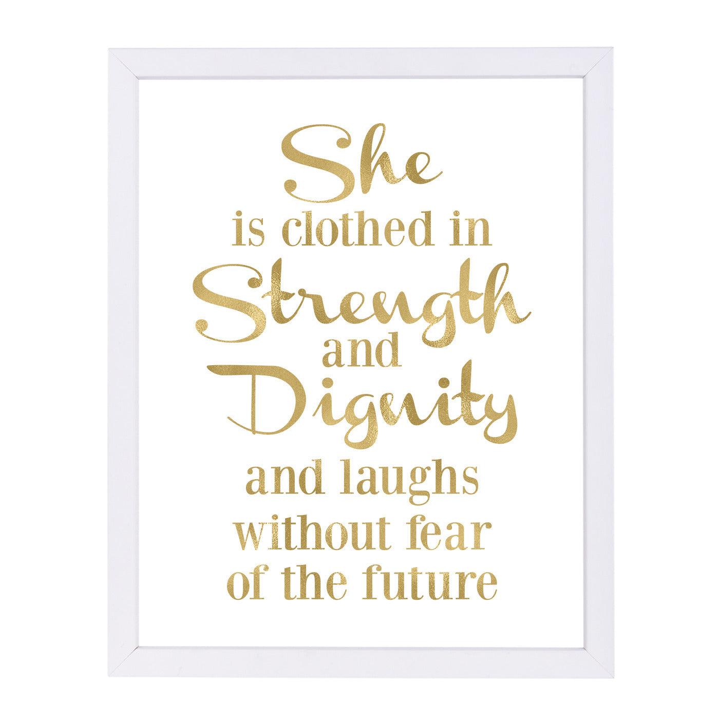 She Is Clothed Strength Gold On White by Amy Brinkman Framed Print - Americanflat